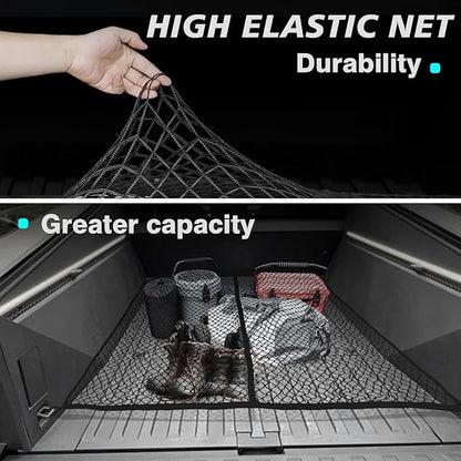 BestEvMod Cargo Mesh Net for Pickup Truck Bed Fit for Tesla Cybertruck 2026 2025 2024 Accessories Mesh Extra Strong Hook Stretchable Trunk Organizer Cargo Net (Whole Bed, Reinforced POM Hooks)