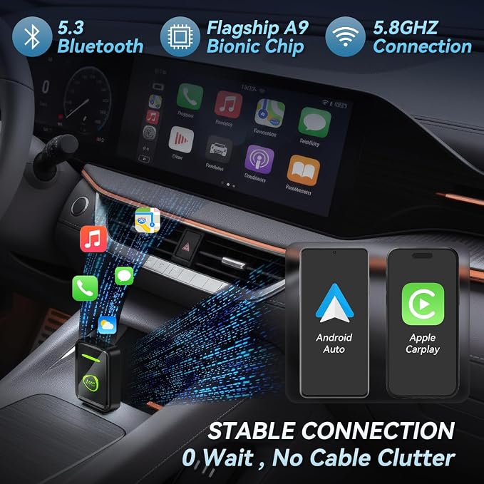 Mini Wireless CarPlay Adapter for Apple iPhone iOS 10+,No Delay & Fast, Plug & Play, Multi-User Seamless Connection for Convert Wired to Wireless Carplay Dongle for 2016+ Cars, USB-A/Type-C Port