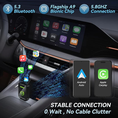 Mini Wireless CarPlay Adapter for Apple iPhone iOS 10+,No Delay & Fast, Plug & Play, Multi-User Seamless Connection for Convert Wired to Wireless Carplay Dongle for 2016+ Cars, USB-A/Type-C Port