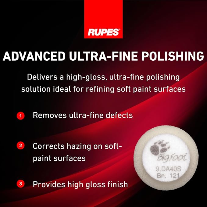 RUPES 40mm Pack of 6 White D-A Ultra-FINE Polishing Foam Pads | Ideal for Extremely Fine Paint Correction & Gloss Enhancement | Improves Finishing Performance | Compatible with 1.5" Backing Plate