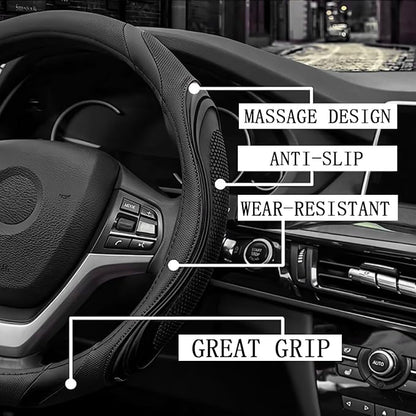 Osilly 15 Inch Car Leather Steering Wheel Cover, Automotive Accessories Elastic Breathable Anti-Slip Soft Wheel Protector Fits Men and Women, Suitable for SUVs, Trucks, Vehicles and RVs (Black)