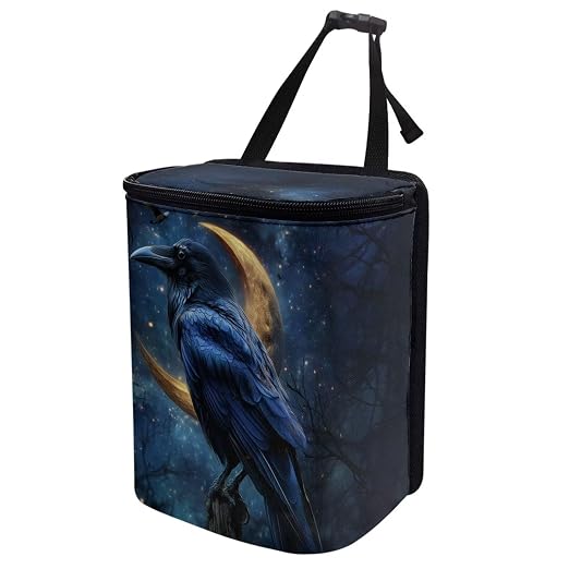 Talayituse Crow Moon Galaxy Print Car Trash Can Portable Auto Garbage Bin Multifunctional Vehicle Interior Accessories with Adjustable Straps Universal Fit Truck SUV Sedan