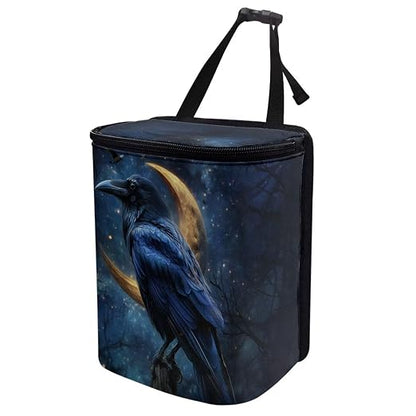 Talayituse Crow Moon Galaxy Print Car Trash Can Portable Auto Garbage Bin Multifunctional Vehicle Interior Accessories with Adjustable Straps Universal Fit Truck SUV Sedan