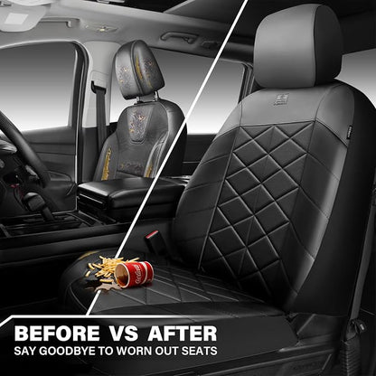 CAR PASS Memory Foam Leather Front Seat Covers, Perforated Nappa Leather Seat Covers Front Seats Universal Fit for Cars,SUV,Truck Seat Covers Thick 3D Foam Comfortable, Airbag Compatible Black Gray