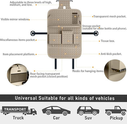 XDV Car Seat Organizers,Multi-functional Back Seat Protectors, Storage Pouches, and Tray Holders (for Cars, Kids, Seat Back and Rear Seats) (Woven Beige, 2 Pcs)