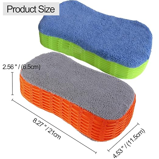 2 Pack Extra Thick Large Car Wash Sponge, Cleaning Sponge Multi-Purpose for Car, Household Cleaning, Bathroom, Kitchen, Bike, Boat (Green & Orange)