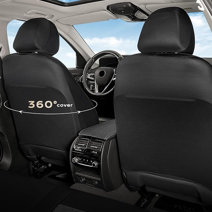 Coverado Car Seat Covers for Front Seats, Luxury Leather Car Seat Cover with Carbon Fiber Weave, Waterproof Automotive Seat Protectors 2-Pack, Driver Seat Covers Universal Fit Most Cars, Black&Gray