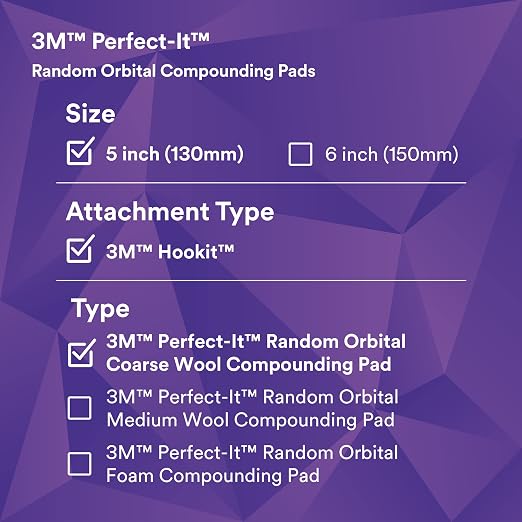 3M Perfect-It Random Orbital Coarse Wool Compounding Pad, 5"/130 mm, White, 34120, Orbital Pads for Automotive Compounding and Polishing