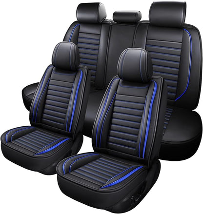 MINGBRON Leather Car Seat Covers Full Set, Universal Faux Leather Car Seat Covers 5 Seats, Automotive Seat Covers for Most Sedans SUVs Trucks, Front and Rear Seat Covers
