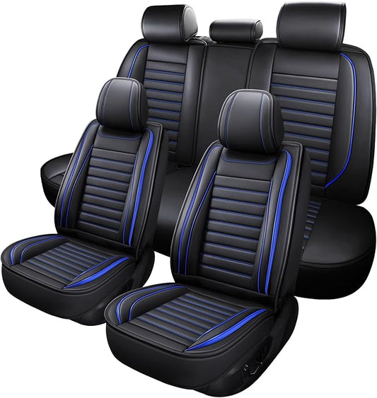 MINGBRON Leather Car Seat Covers Full Set, Universal Faux Leather Car Seat Covers 5 Seats, Automotive Seat Covers for Most Sedans SUVs Trucks, Front and Rear Seat Covers