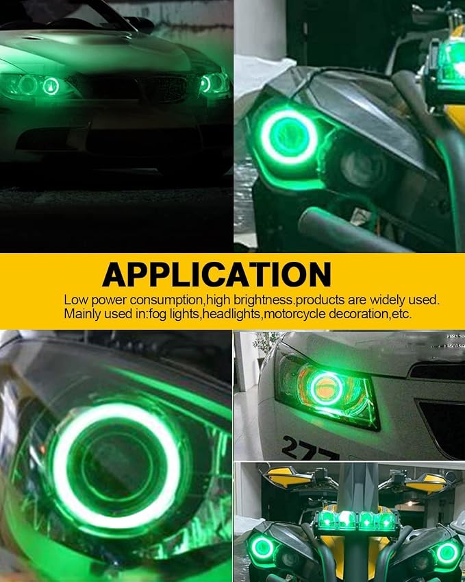 Qasim 80MM Green 63SMD Car Angel Eyes COB LED Halo Ring With Cover LED DRL Fog Light 12V 24V-1Pair