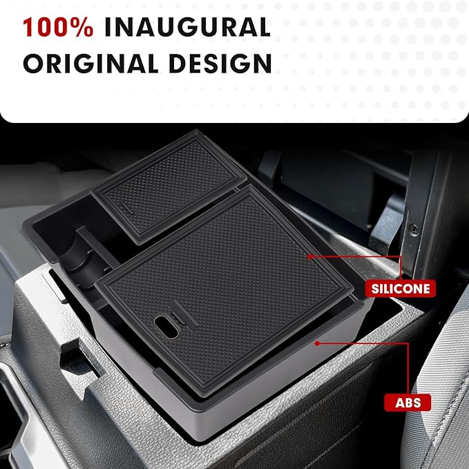 Autorder Center Console Organizer for 2024-2026 Toyota Tacoma Accessories - Armrest Storage Box Secondary Insert Tray with Black Non-Slip Silicone Mats