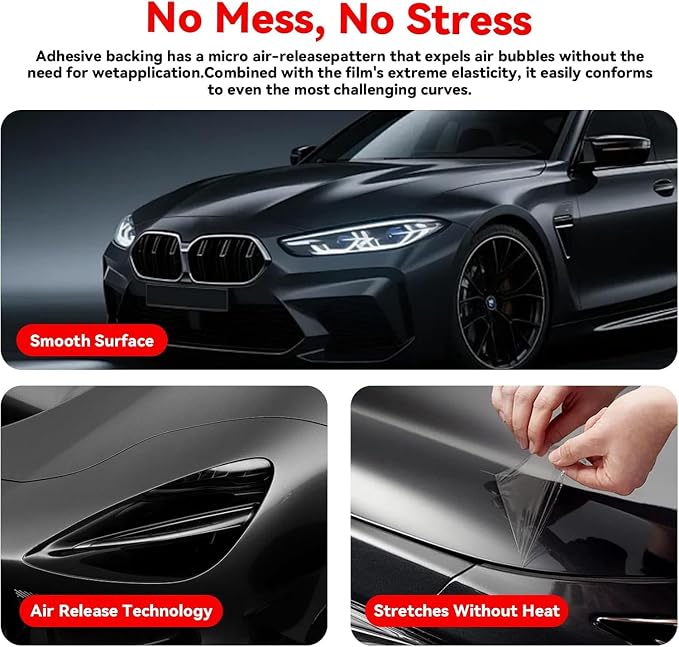 Self-Healing Clear Paint Protection Film for Cars - 8.5 Mil TPU Film Roll for Car, Truck, Motorcycle, Bike - UV Protection, Non-Yellowing, Hydrophobic Top Coat (1ft x 8ft)