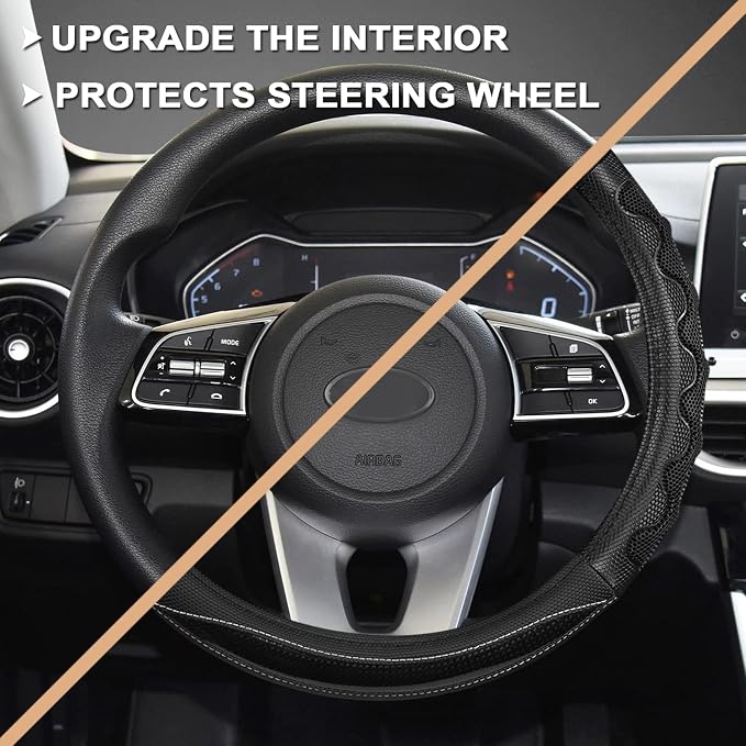 GIANT PANDA Steering Wheel Cover for Kia Soul,Sportage,Forte,Optima,Telluride(3D Honeycomb-Black-Standard Size)