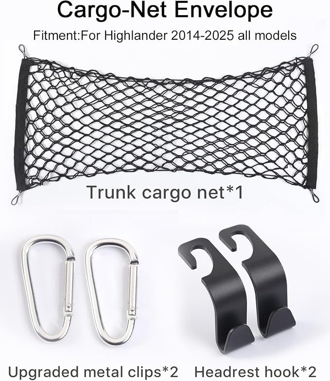 for Toyota Highlander Cargo Net- Envelope Style Heavy Duty Stretchable Trunk Storage Organizer for 2014-2026 Highlander, Trunk Mesh Premium Adjustable Carrier Cargo Net for Grand Highlander