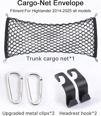 for Toyota Highlander Cargo Net- Envelope Style Heavy Duty Stretchable Trunk Storage Organizer for 2014-2026 Highlander, Trunk Mesh Premium Adjustable Carrier Cargo Net for Grand Highlander