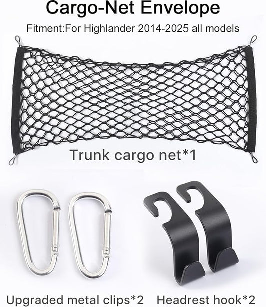 for Toyota Highlander Cargo Net- Envelope Style Heavy Duty Stretchable Trunk Storage Organizer for 2014-2026 Highlander, Trunk Mesh Premium Adjustable Carrier Cargo Net for Grand Highlander
