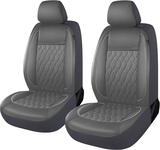CAROMOP Faux Leather Car Seat Covers 2 Front Set,Luxury and Comfortable Seat Covers for Cars, Airbag Compatible Car Interior Covers, Universal Fit for Suvs,Vans,Trucks(Grey)