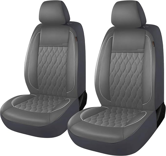 CAROMOP Faux Leather Car Seat Covers 2 Front Set,Luxury and Comfortable Seat Covers for Cars, Airbag Compatible Car Interior Covers, Universal Fit for Suvs,Vans,Trucks(Grey)
