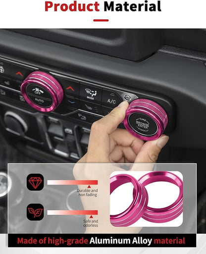 JWWY JL AC Air Vent Trim Rings & Dashboard Headlight Switch Decor Switch Knob Cover Kit Fit for 2018-2023 Jeep Wrangler JL JLU Interior Accessories, Aluminum Alloy 8PCS Pink