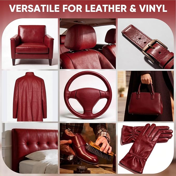 Leather Recoloring Balm - Scratch Repair & Color Restore Kit for Faded Leather, Leather Couch & Car Seats - 10OZ Leather Restorer Balm for Furniture, Auto Interior, Vinyl, Accessories (Maroon)