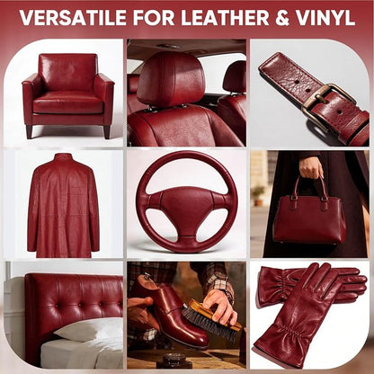 Leather Recoloring Balm - Scratch Repair & Color Restore Kit for Faded Leather, Leather Couch & Car Seats - 10OZ Leather Restorer Balm for Furniture, Auto Interior, Vinyl, Accessories (Maroon)