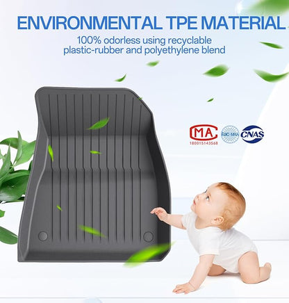 Floor Mats Fits for Tesla Model 3 2023-2018 - All Weather TPE Custom Fit Car Mats Floor Liners, Custom Fit, 3-Piece