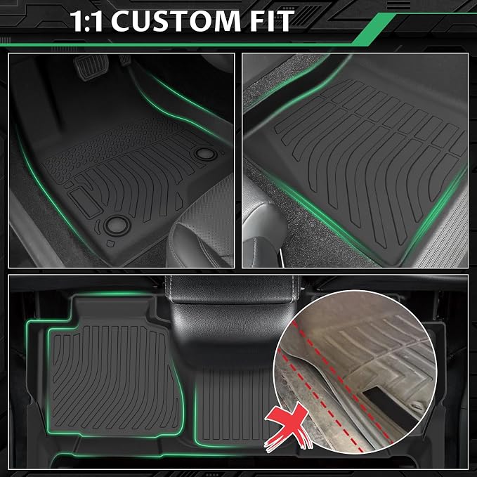 Floor Mats for 2007-2014 Chevrolet Tahoe & GMC Yukon Bench (NOT fit Yukon XL or Hybrid), 8 Seats, TPE All Weather Floor Liners for Chevy Tahoe Floor Mats, Non-Slip Waterproof Cargo Liner
