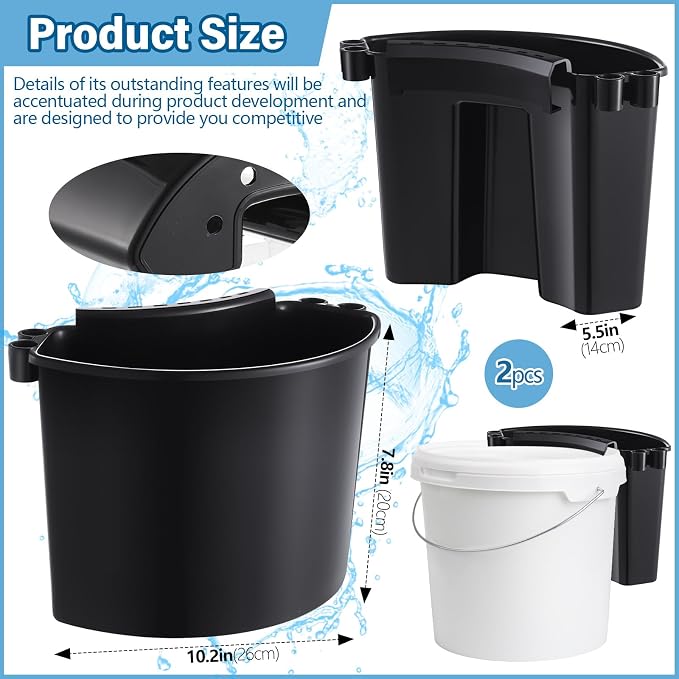 2 Pcs Car Detailing Bucket Organizer 10.2 x 7.8 x 5.5 Inch Car Washing Bucket Caddy Portable Multipurpose Hanging Organizer for Accessories Tool Home Garden Camping (Black)