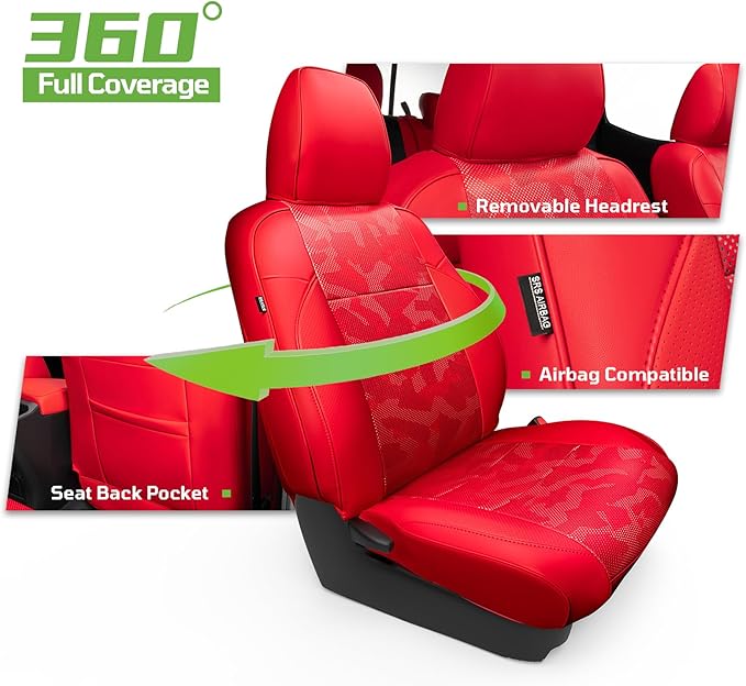 Car Seat Covers Fit for Toyota Tacoma 2016-2023,Full Coverage Faux Leather Car Seat Covers Full Set,Custom Waterproof Breathable Car Seat Protector Front Seat and Back Seat Covers for Cars(Red)