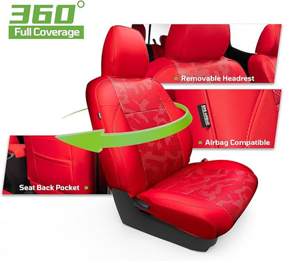 Car Seat Covers Fit for Toyota Tacoma 2016-2023,Full Coverage Faux Leather Car Seat Covers Full Set,Custom Waterproof Breathable Car Seat Protector Front Seat and Back Seat Covers for Cars(Red)