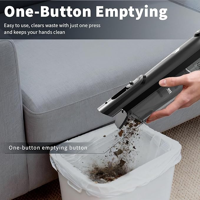 Cordless Handheld Vacuum, Lightweight Portable Hand Vacuum Cleaner with LED Light,Rechargeable Hand Held Vacuum with One-Touch Empty, Powerful Suction for Office, Home,Car, Charcoal