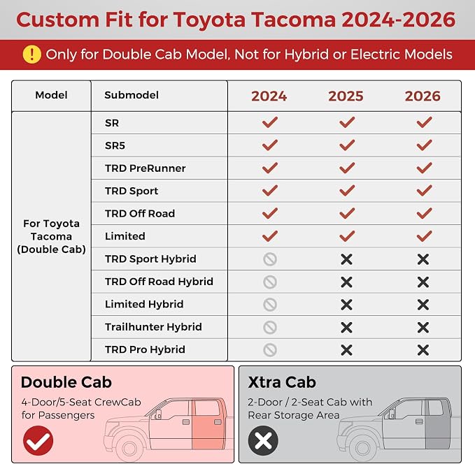 DiffCar® Seat Covers for Toyota Tacoma 2026 2025 2024 Double Cab(Gas Only), Front Seat & Console Covers Only, Faux Nappa Leather Custom Fit Car Protectors Accessories for Tacoma 4th Gen, Red Camo