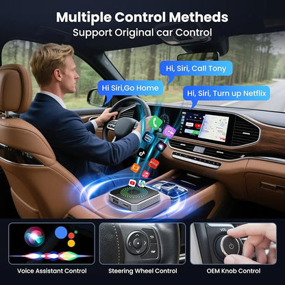 5-in-1 Wireless CarPlay & Android Auto Adapter with Netflix/YouTube, [Supports 4K HDMI Output & Screen Mirroring] - Plug & Play Car Play Wireless Smart AI Box for Cars with OEM Wired CarPlay/Auto