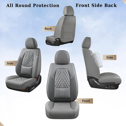 Coverado Car Seat Covers Full Set, Automotive Front and Rear Seat Covers with Backrest, Nappa Leather Car Seat Protectors Waterproof, Universal for Most Vehicles,Gray
