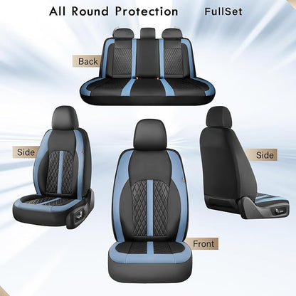 Coverado Universal Leather Seat Covers Full Set for 5 Seats – Waterproof, Durable All-Weather Protector for SUV, Pickup Truck, Sedan, Blue&Black