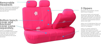 FH Group Car Seat Covers Floral Full Set Pink Automotive Seat Covers, Airbag and Split Rear Car Seat Cover Universal Fit Interior Accessories for Cars Trucks and SUV Car Accessories Car Seat Protector