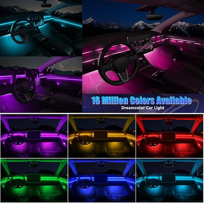 Acrylic Interior Car LED Strip Light with Wireless APP, RGB 14 in 1 with 175 inches 600 LEDs Fiber Optic Strip Lights for Car, Dynamic Chasing Sound Active Neon Car Ambient Lighting Kits