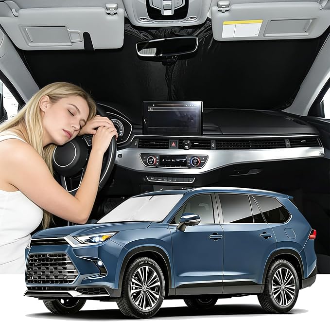 Windshield Sunshade for Toyota Grand Highlander 2024-2026 Sun Shade Windshield 4 Layers Blocks UV Rays Custom Fit Grand Highlander Car Window Shade Windshield Keep Cool Car Accessories