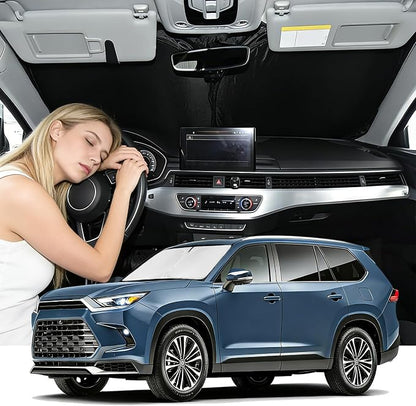 Windshield Sunshade for Toyota Grand Highlander 2024-2026 Sun Shade Windshield 4 Layers Blocks UV Rays Custom Fit Grand Highlander Car Window Shade Windshield Keep Cool Car Accessories