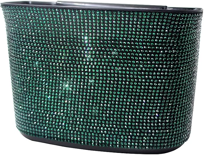 Bling Crystal Car Trash Can Auto Hanging Car Trash Can Sparkling Storage Holder Litter Container for Vehicle Office Home (Green)