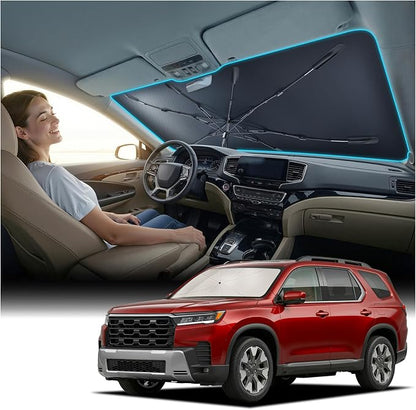 Nmoiss Windshield Sun Shade Umbrella for Honda Pilot 2009-2026 Accessories, [Vinyl Coating Heat Shield] Protect Car from Sun Rays & Heat Damage Keep Cool and Protect Interior