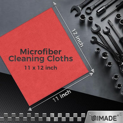 UNIMADE Microfiber Cleaning Cloth, 24 Pack Reusable Microfiber Towels for Cars Lint Free Cleaning Shop Towel Rags for Home Kitchen Automotive Bar Mechanic Restaurant Garage, 11"x 12", Red