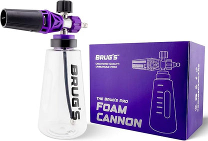 Brug's™ Pro Foam Cannon Clear Edition V2 - Professional Car Wash Foam Gun for Pressure Washer - Adjustable Spray Blaster, 1.1mm Orafice, Wide Neck Bottle, 1/4" Quick Connector - Snow Foam Cannon