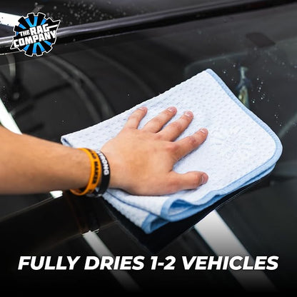 The Rag Company Dry Me A River, Professional Korean 70/30 Blend Microfiber Waffle-Weave Drying & Detailing Towels, Soft Suede Edges, 390 GSM, 16x24 Inches, Light Blue, 3-Pack