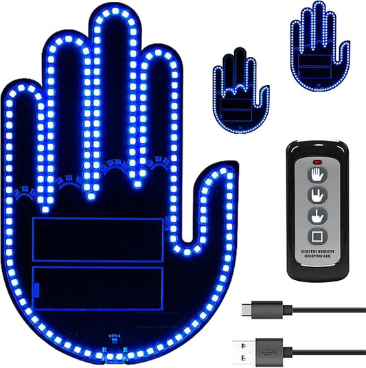 DIBMS Car Gesture Decorative Lights, Ambient Lighting, Rechargeable LED Gesture Lights for Car Road Rage LED Signs Calm Road Rage, Remote Control Triple Mode Fun Finger Lights (Blue)