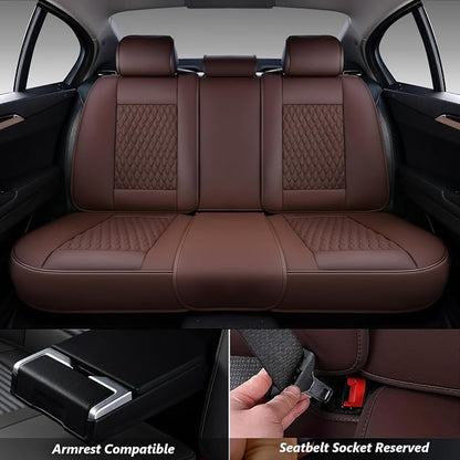 Coverado Car Seat Covers Full Set, 5 Seat Leather Seat Covers for Cars, Car Seat Protector with Lumbar Support, Waterproof Seat Covers Universal Fit for Most Cars SUV Trucks (Coffee)