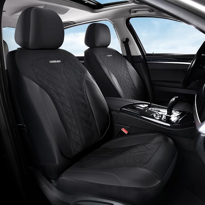 Coverado Car Seat Covers 5 Seats, Seat Covers Full Set, Mesh Breathable Seat Protectors, 5-Piece Spill-Proof Black Automotive Seat Covers, Universal Fit for SUV, Sedan, Truck