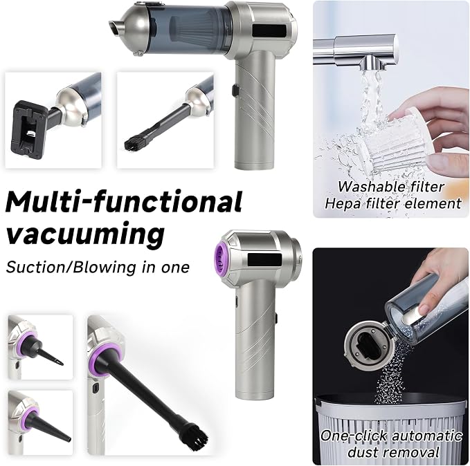 car Vacuum Portable Cordless, 18000PA Brushless Motor Hand Held Vacuum,Air Duster, 120W High Power Mini Vacuum Cleaner Foldable with LED Screen for Home, Car, Office, Pet