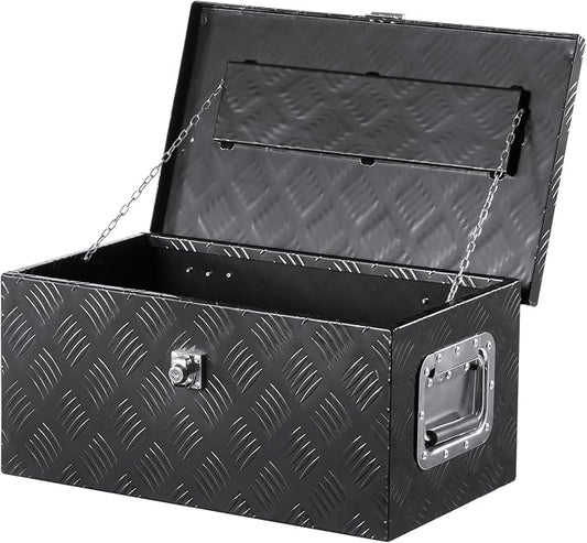 VEVOR Heavy Duty Aluminum Truck Bed Tool Box, Stripes Plated Tool Box with Side Handle and Lock Keys, Storage Toolbox Chest Organizer for Trailer, Pickup, Truck Bed, RV, 20"x12"x9.5", Black